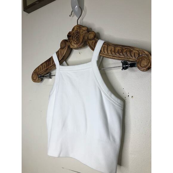 Athleta Aurora Seamless Ribbed Crop Racerback Tank Top White High Neck xs - Picture 5 of 6